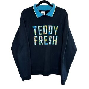 Teddy Fresh Care Bears  Collab Black Collared Polo Sweatshirt Size Medium